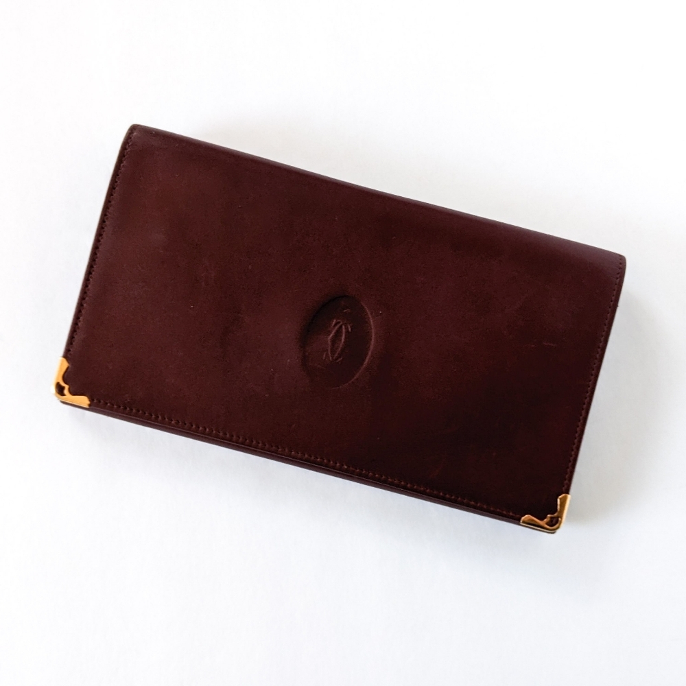 Vintage Cartier Bordeaux Leather Kiss Lock Wallet